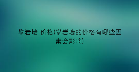 攀岩墙 价格(攀岩墙的价格有哪些因素会影响)